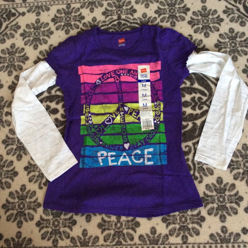 New Hanes Girls 💜Peace ☮️ Tee Crew Neck Size M